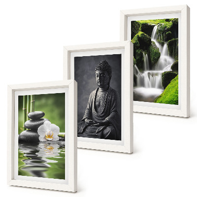 Pakke med billeder og rammer Afslappende ZEN-malerier med vand, sten og Buddha