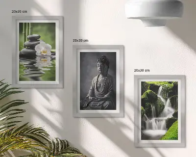 Billeder med ramme afslappende ZEN-motiver med vand, sten og Buddha
