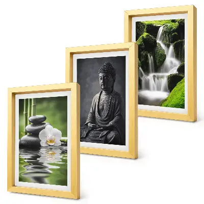 Billeder med ramme afslappende ZEN-motiver med vand, sten og Buddha
