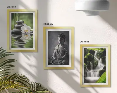 Billeder med ramme afslappende ZEN-motiver med vand, sten og Buddha