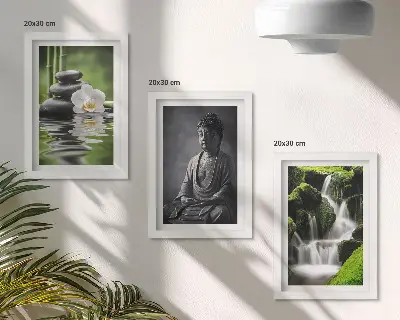 Billeder med ramme afslappende ZEN-motiver med vand, sten og Buddha