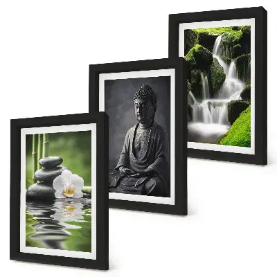 Billeder med ramme afslappende ZEN-motiver med vand, sten og Buddha
