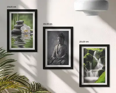 Billeder med ramme afslappende ZEN-motiver med vand, sten og Buddha