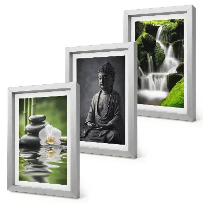 Billeder med ramme afslappende ZEN-motiver med vand, sten og Buddha