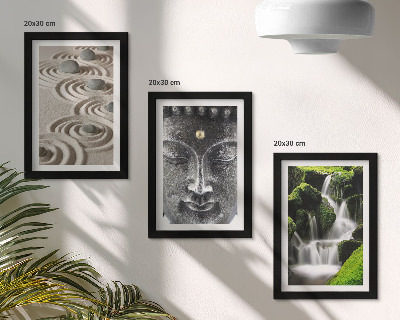 Billedvæg Naturens fredfyldte stil med sten, et vandfald og Buddha