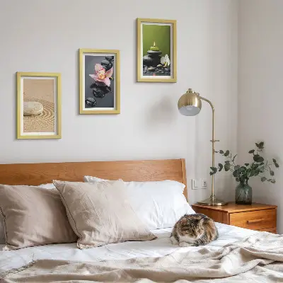 Pakke med billeder og rammer med afslappende stenmotiver af fred og zen