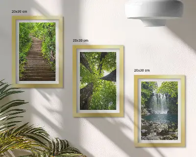 Billedvæg fototapet med skovsti og vandfald i grønne omgivelser