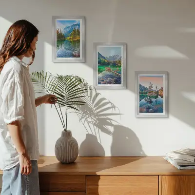 Moderne billedsæt med motiv af bjergsøer og naturlandskaber