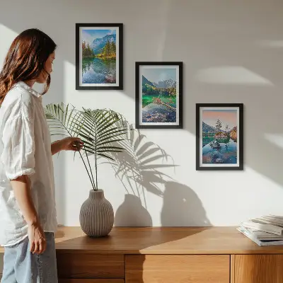 Moderne billedsæt med motiv af bjergsøer og naturlandskaber