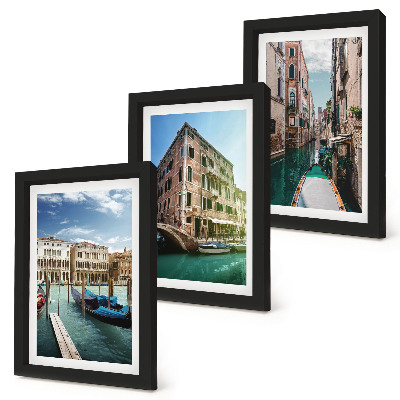 Pakke med billeder og rammer Udsigt over Venedig med kanaler og byarkitektur