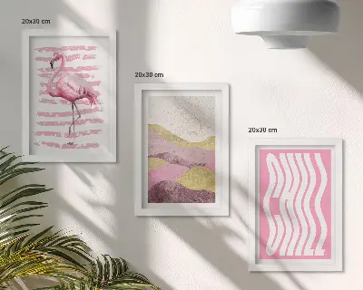 Pakke med billeder og rammer lyserøde flamingoer med pastel bjerglandskab og Chill bogstaver