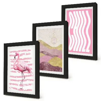 Pakke med billeder og rammer lyserøde flamingoer med pastel bjerglandskab og Chill bogstaver