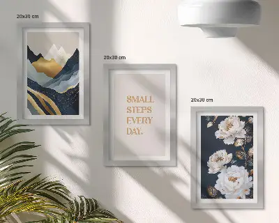 Moderne billedsæt med abstrakte bjergblomster og inspirerende bogstaver