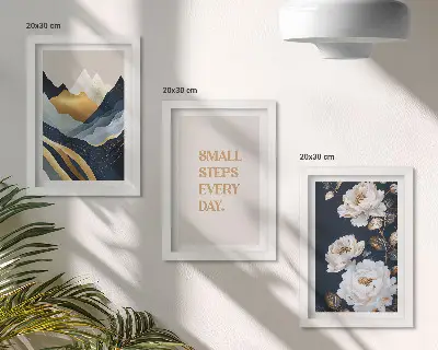 Moderne billedsæt med abstrakte bjergblomster og inspirerende bogstaver