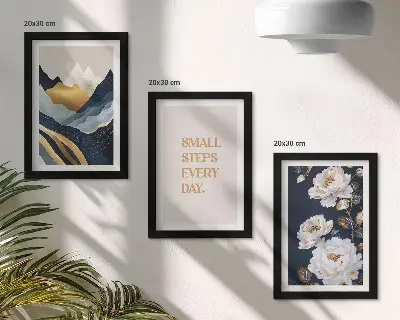 Moderne billedsæt med abstrakte bjergblomster og inspirerende bogstaver