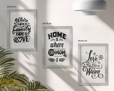 Pakke med billeder og rammer Familie, kærlighed, hjem, varme i enkle slogans