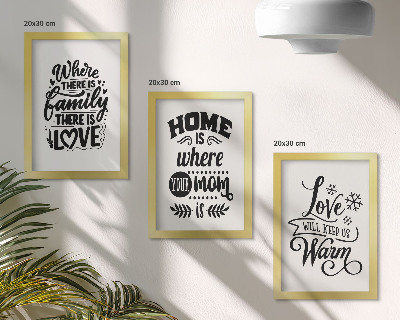 Pakke med billeder og rammer Familie, kærlighed, hjem, varme i enkle slogans