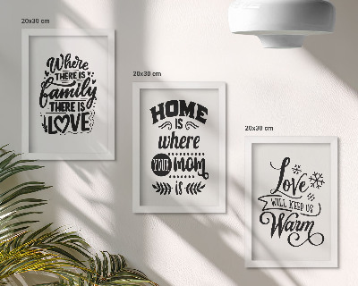 Pakke med billeder og rammer Familie, kærlighed, hjem, varme i enkle slogans