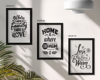 Pakke med billeder og rammer Familie, kærlighed, hjem, varme i enkle slogans