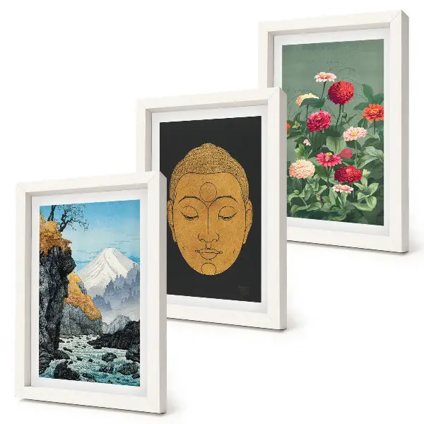 Billedvæg med japansk natur og kultur i japandi-stil