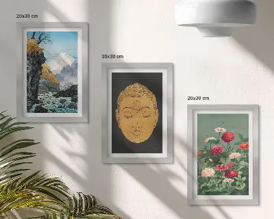 Billedvæg med japansk natur og kultur i japandi-stil
