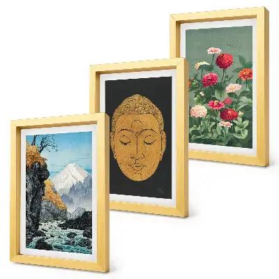 Billedvæg med japansk natur og kultur i japandi-stil