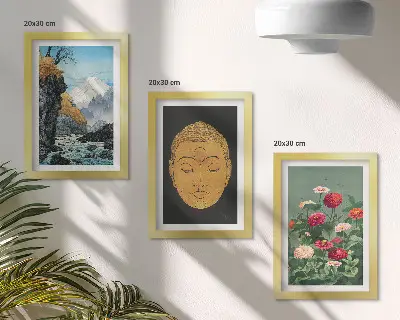 Billedvæg med japansk natur og kultur i japandi-stil