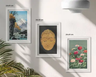 Billedvæg med japansk natur og kultur i japandi-stil
