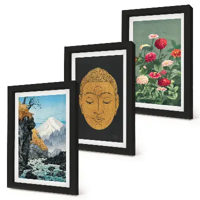 Billedvæg med japansk natur og kultur i japandi-stil