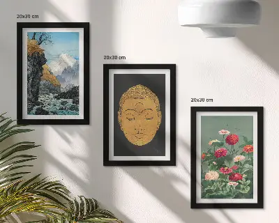 Billedvæg med japansk natur og kultur i japandi-stil