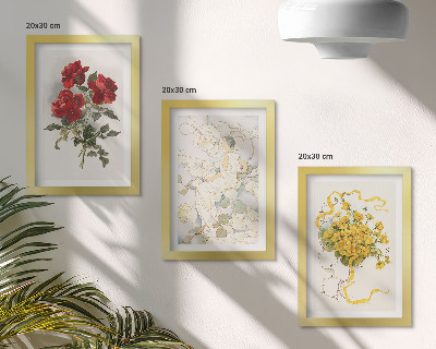 Moderne billedsæt Røde roser, hvid figur, gule blomster i en vase