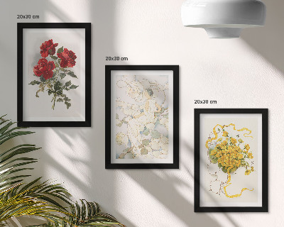Moderne billedsæt Røde roser, hvid figur, gule blomster i en vase
