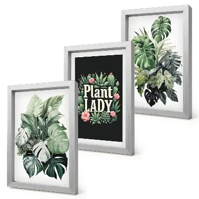 Billeder med rammer tropiske planter med Plant Lady-tekst i grøn