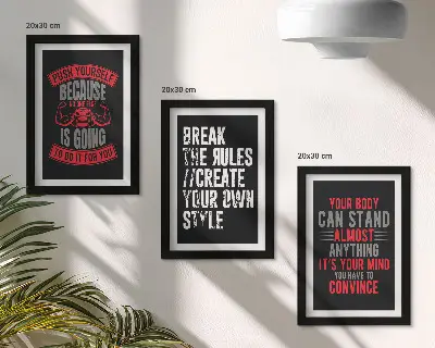 Billedvæg med motiverende træningsCITATER og slogans til selvudvikling