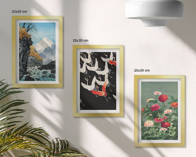 Moderne billedsæt Bjerge med vandfald, fugle i flugt og farverige blomster
