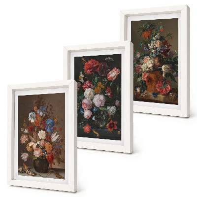 Pakke med billeder og rammer Blomster i vaser, forskellige vintage plantekompositioner