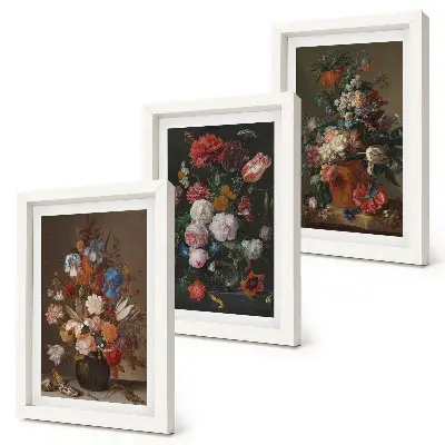 Billedemappe med rammer vintage plantekompositioner med blomster i vaser