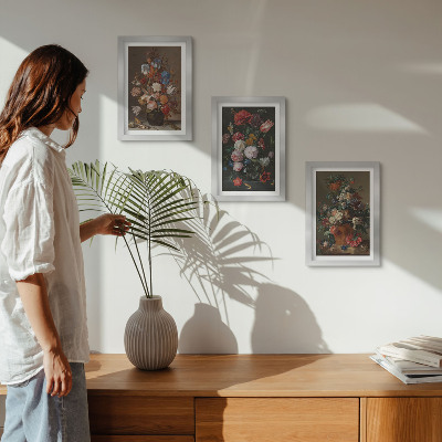 Pakke med billeder og rammer Blomster i vaser, forskellige vintage plantekompositioner