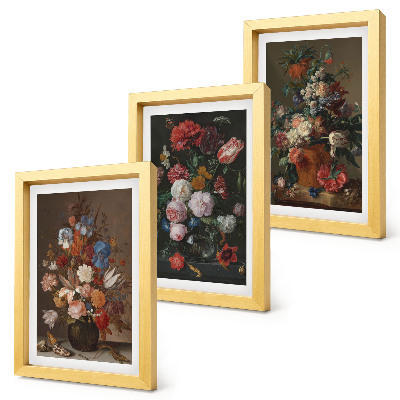 Pakke med billeder og rammer Blomster i vaser, forskellige vintage plantekompositioner