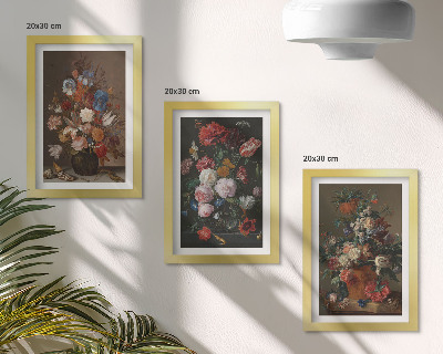 Pakke med billeder og rammer Blomster i vaser, forskellige vintage plantekompositioner