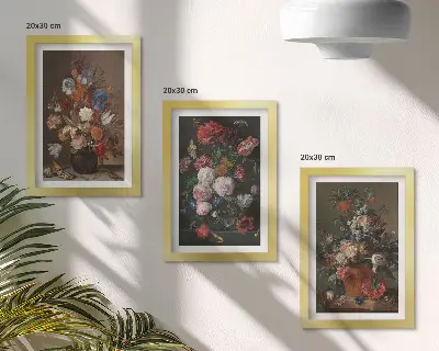 Billedemappe med rammer vintage plantekompositioner med blomster i vaser