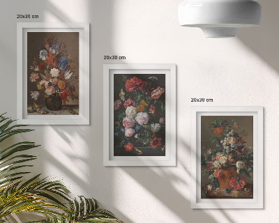 Pakke med billeder og rammer Blomster i vaser, forskellige vintage plantekompositioner