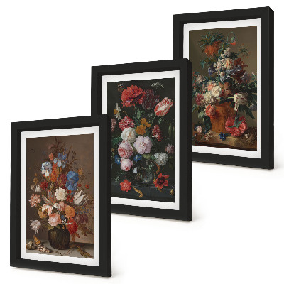 Pakke med billeder og rammer Blomster i vaser, forskellige vintage plantekompositioner