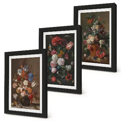 Billedemappe med rammer vintage plantekompositioner med blomster i vaser
