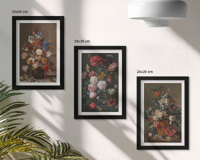 Pakke med billeder og rammer Blomster i vaser, forskellige vintage plantekompositioner