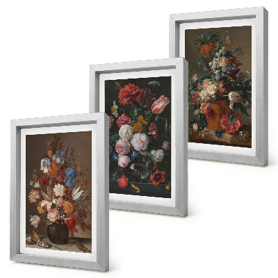 Pakke med billeder og rammer Blomster i vaser, forskellige vintage plantekompositioner