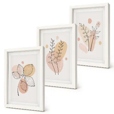 Billedvæg med minimalistiske plantetegninger i pastelfarver