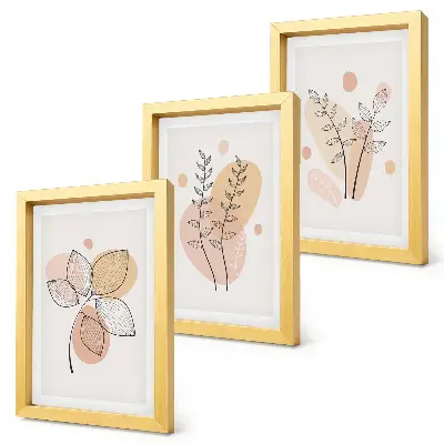 Billedvæg med minimalistiske plantetegninger i pastelfarver