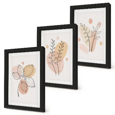 Billedvæg med minimalistiske plantetegninger i pastelfarver