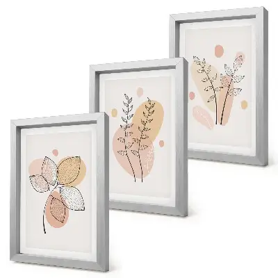 Billedvæg med minimalistiske plantetegninger i pastelfarver